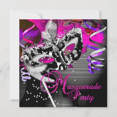 Masquerade Birthday Party Mask Silver Pink 2 Invitation