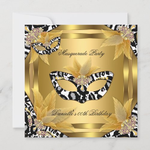 Masquerade Birthday Party Mask Wild Gold Black Invitation