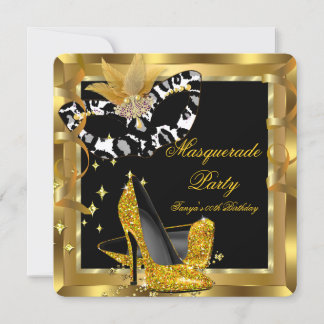 Masquerade Birthday Party Mask Wild Gold Heels Invitation