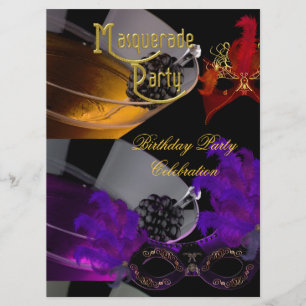 Masquerade Birthday Party Purple Red Black Masks Invitation