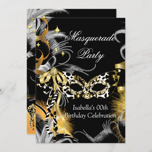 Masquerade Birthday Party Wild Mask Black Gold Invitation