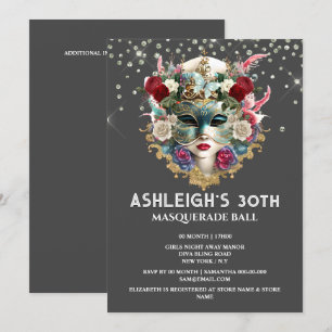 Masquerade birthday Venetian ladies face mask chic Invitation