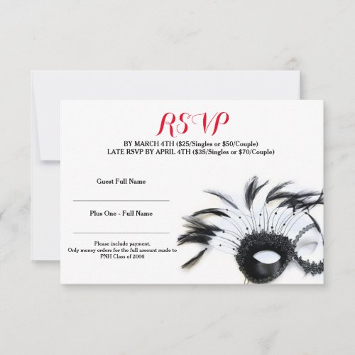 Masquerade Black and Red RSVP Card