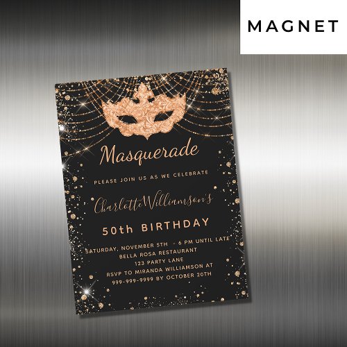 Masquerade black gold birthday invitation magnet