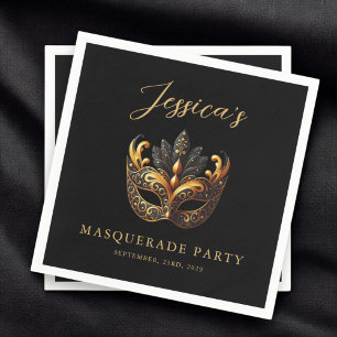 Masquerade Black Gold Birthday  Napkins