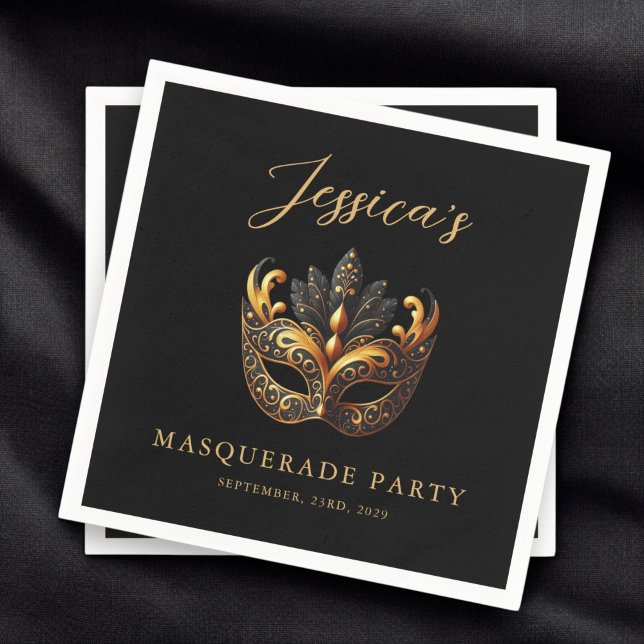 Masquerade Black Gold Birthday  Napkins (Creator Uploaded)