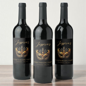 Masquerade Black Gold Birthday  Wine Label