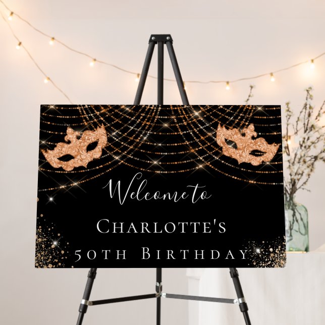 Masquerade black gold glitter birthday party foam board (In Situ (Stand))