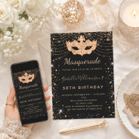 Masquerade black gold glitter birthday party
