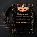 Masquerade black gold glitter birthday party invitation<br><div class="desc">For an elegant Masquerade,  50th (or any age) birthday.  A stylish black background. Decorated with faux gold glitter dust and a masquerade mask.  Personalize and add a name,  age and party details. The name is written with a hand lettered style script</div>