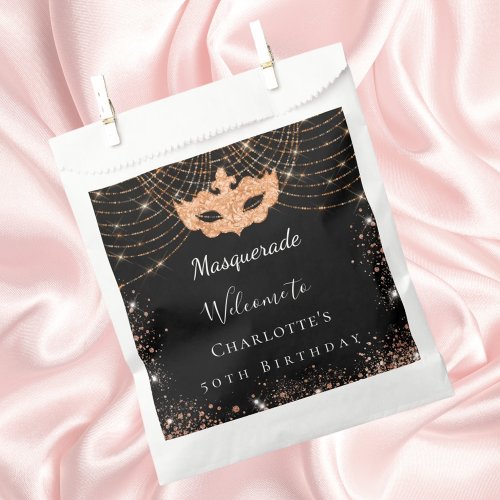 Masquerade black gold glitter dust birthday party favor bag