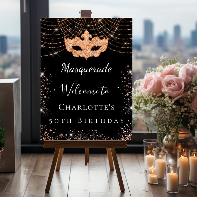 Masquerade black gold glitter dust birthday party foam board (Creator Uploaded)