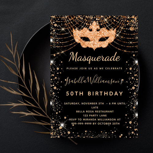 Masquerade black gold glitter dust birthday party