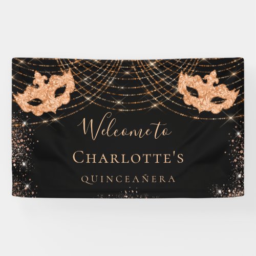 Masquerade black gold glitter dust Quinceanera Banner