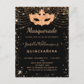 Masquerade black gold glitter dust Quinceanera Invitation Postcard (Front)