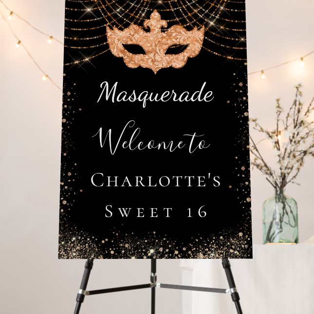 Masquerade black gold glitter dust Sweet 16 party Foam Board (In Situ (Stand))