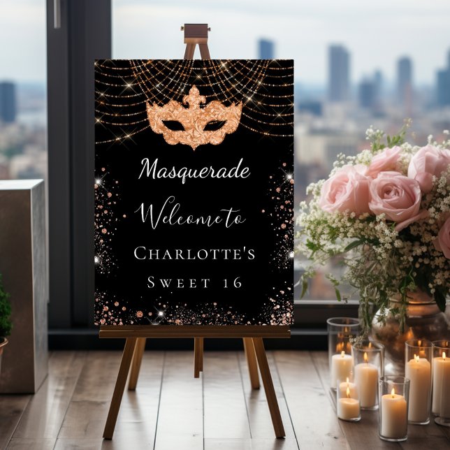 Masquerade black gold glitter dust Sweet 16 party Foam Board (Creator Uploaded)