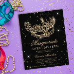 Masquerade black gold glitter mask budget Sweet 16<br><div class="desc">Looking for the perfect and coolest Sweet 16 birthday party invitation? Get this trendy and modern, chic and glamorous sweet sixteen with a hand drawn gold glitter masquerade mask with gold glitter diamond sparkles on an editable black background with gold glitter at the back, perfect affordable low budget party ....</div>
