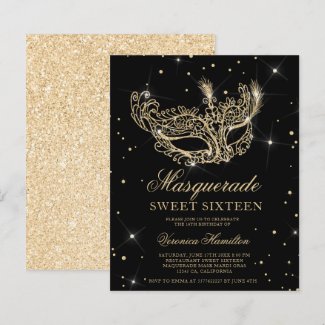 Masquerade black gold glitter mask budget Sweet 16
