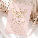 Masquerade black gold glitter mask Sweet 16 Invitation<br><div class="desc">A modern,  chic and glamorous sweet sixteen with a hand drawn gold glitter masquerade mask with gold glitter diamond sparkles on an editable pink background with gold glitter at the back.</div>