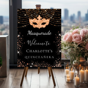 Masquerade black gold glitter Quinceanera Foam Board