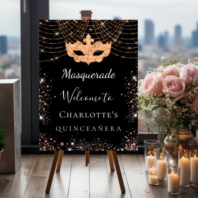 Masquerade black gold glitter Quinceanera Foam Board (Creator Uploaded)