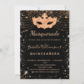 Masquerade black gold glitter Quinceanera luxury Invitation (Front)