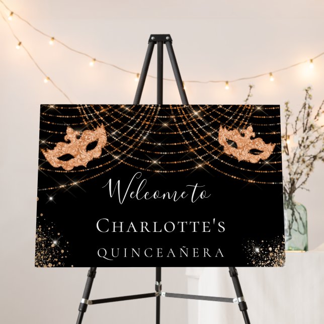 Masquerade black gold glitter Quinceanera party Foam Board (In Situ (Stand))