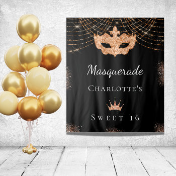 Masquerade Black Gold Glitter Sweet 16 Birthday Tapestry by Thunes at Zazzle