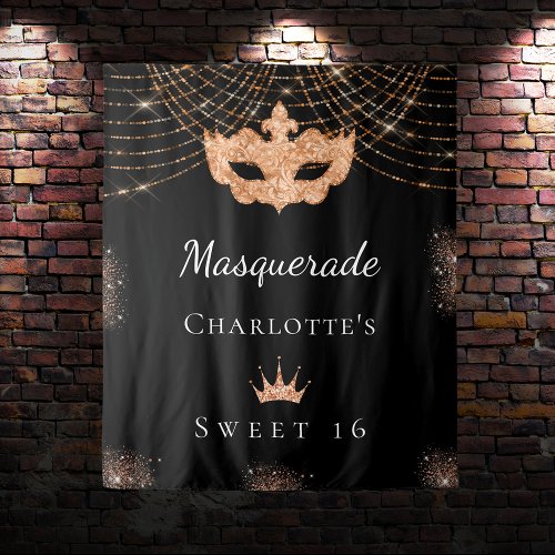 Masquerade black gold glitter Sweet 16 birthday Tapestry