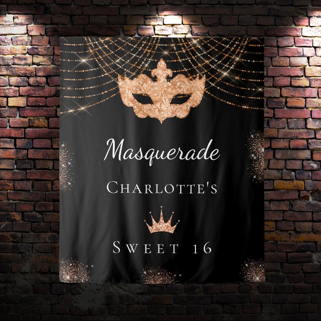 Masquerade black gold glitter Sweet 16 birthday Tapestry (Creator Uploaded)