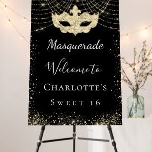 Masquerade black gold glitter Sweet 16 party Foam Board