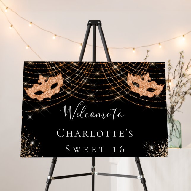 Masquerade black gold glitter Sweet 16 party Foam Board (In Situ (Stand))