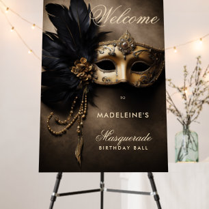 Masquerade Black Gold Mask Moody Welcome Birthday Foam Board