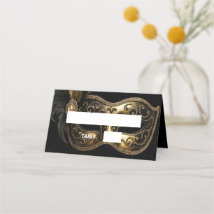 Masquerade black gold mask name place card