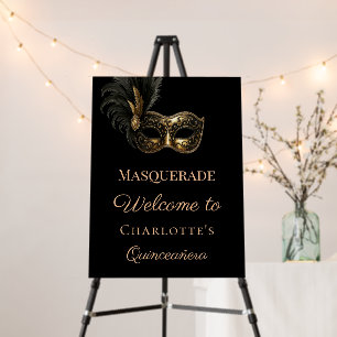 Masquerade black gold Quinceanera welcome Foam Board