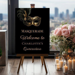 Masquerade black gold Quinceanera welcome Foam Board