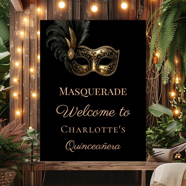 Masquerade black gold Quinceanera welcome Poster (Creator Uploaded)