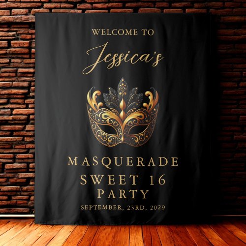Masquerade Black Gold Sweet 16 Birthday Welcome