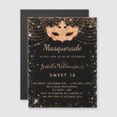 Masquerade black gold Sweet 16 invitation magnet (Front/Back)