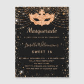 Masquerade black gold Sweet 16 invitation magnet (Front)