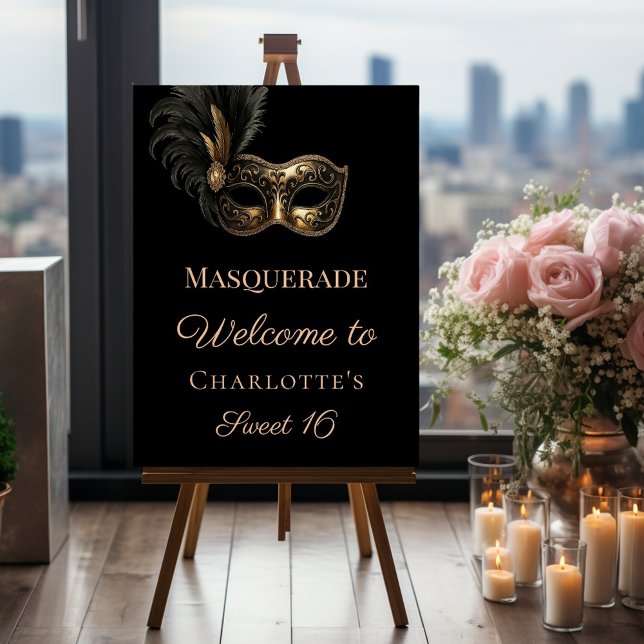Masquerade black gold Sweet 16 welcome Foam Board (Creator Uploaded)