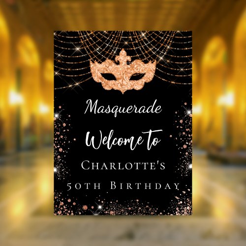Masquerade black gold welcome birthday party poster