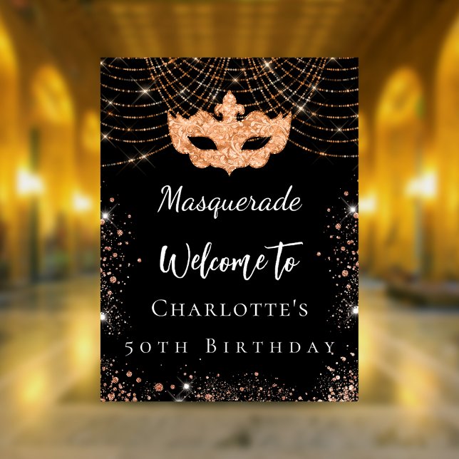 Masquerade black gold welcome birthday party poster (Creator Uploaded)