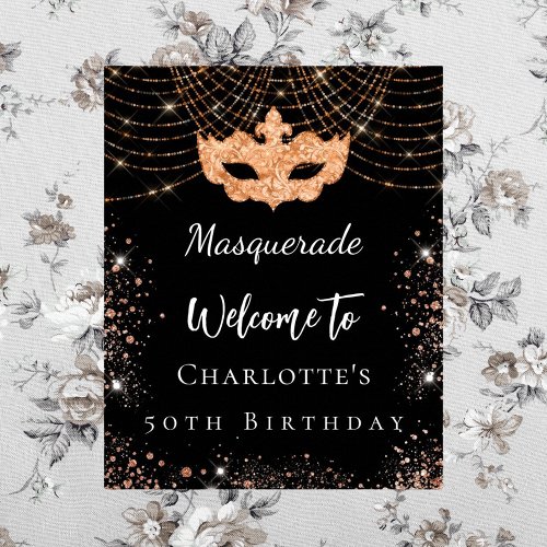 Masquerade black gold welcome birthday party poster