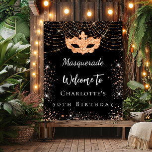 Masquerade black gold welcome birthday party poster