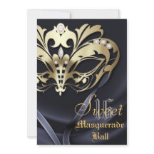 Masquerade Black Jeweled Sweet 16 Invitation