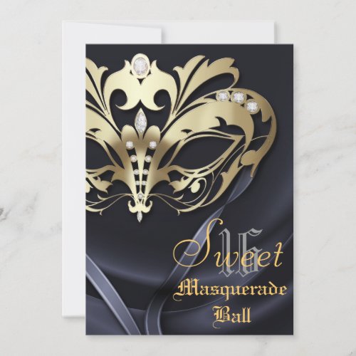 Masquerade Black Jeweled Sweet 16 Invitation