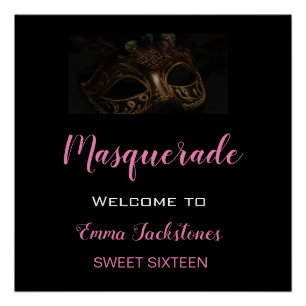 Masquerade Black & Pink Birthday Party  Poster