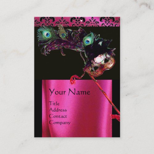 MASQUERADE BLACK PINK FUCHSIA SILK DAMASK CLOTH BUSINESS CARD